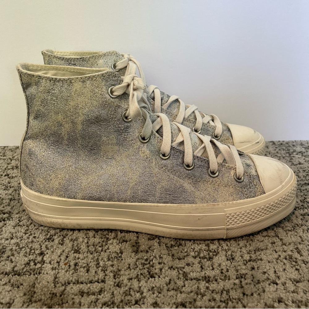 Converse Taylor All Star Platform High Metallic Camo Silver Lace-Up Sneakers 11